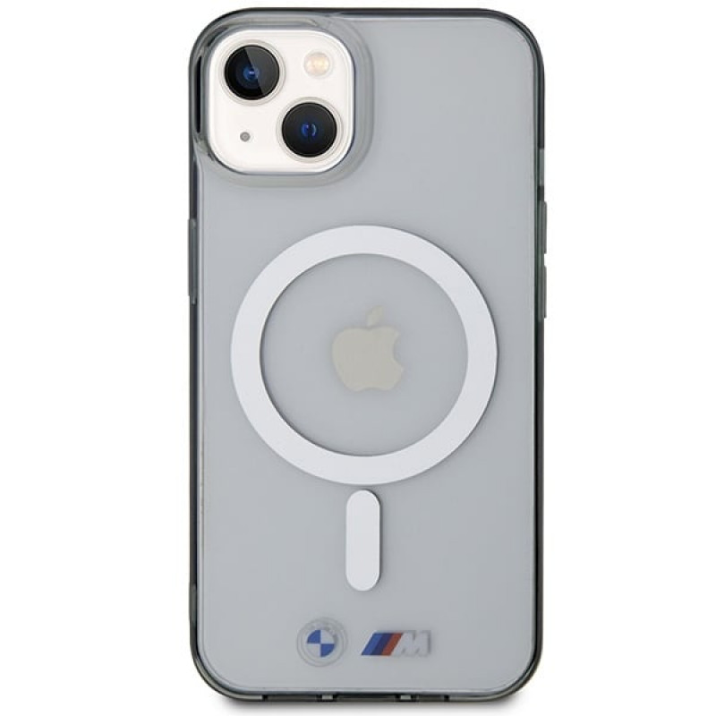 Funda rígida BMW BMHMP14SHCRS Silver Ring MagSafe para Apple iPhone 14, transparente
