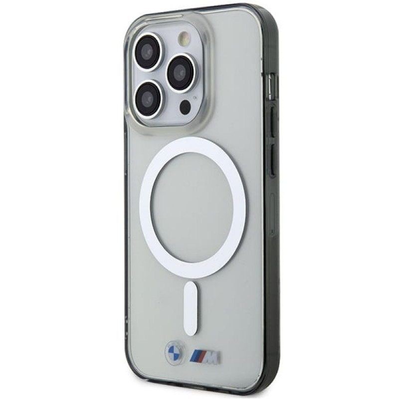 Funda rígida BMW BMHMP14XHCRS Silver Ring MagSafe para Apple iPhone 14 Pro Max, transparente