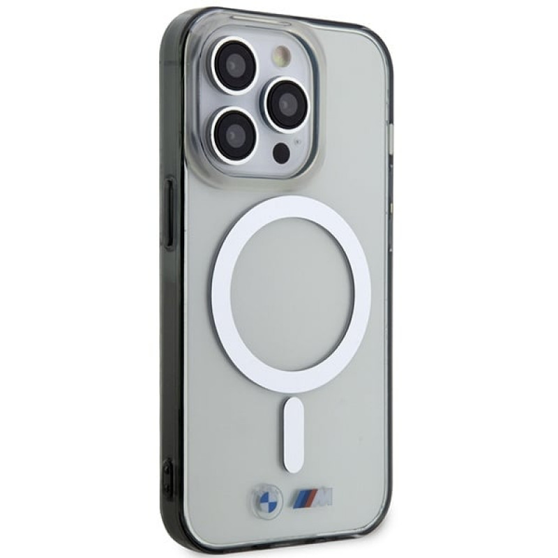 Funda rígida BMW BMHMP14XHCRS Silver Ring MagSafe para Apple iPhone 14 Pro Max, transparente