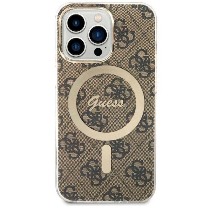 Funda rígida Guess GUHMP13LH4STW 4G MagSafe para Apple iPhone 13 Pro, marrón