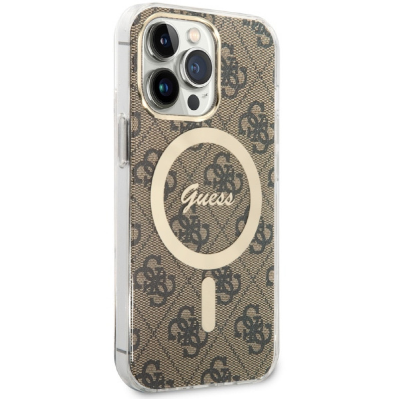 Funda rígida Guess GUHMP13LH4STW 4G MagSafe para Apple iPhone 13 Pro, marrón