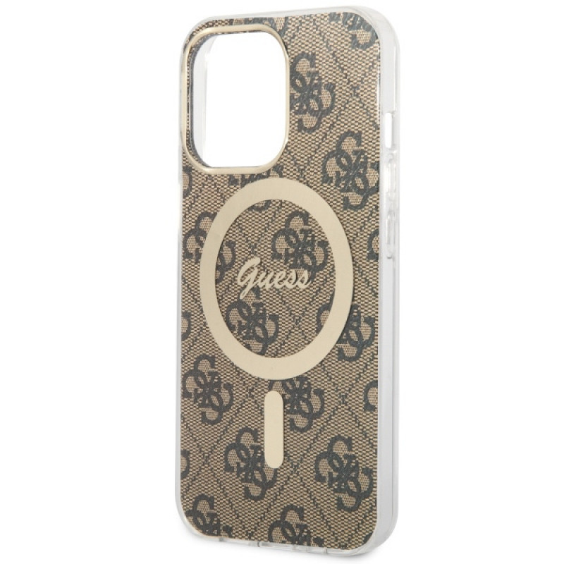 Funda rígida Guess GUHMP13LH4STW 4G MagSafe para Apple iPhone 13 Pro, marrón