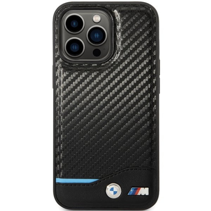 Funda rígida BMW BMHCP13X22NBCK Leather Carbon para Apple iPhone 13 Pro Max, negra