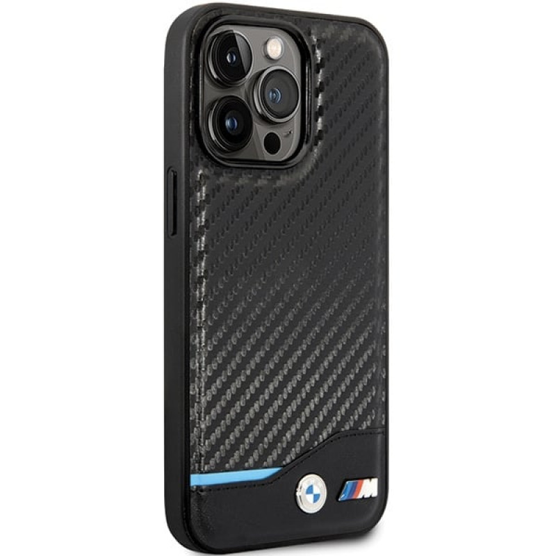 Funda rígida BMW BMHCP13X22NBCK Leather Carbon para Apple iPhone 13 Pro Max, negra