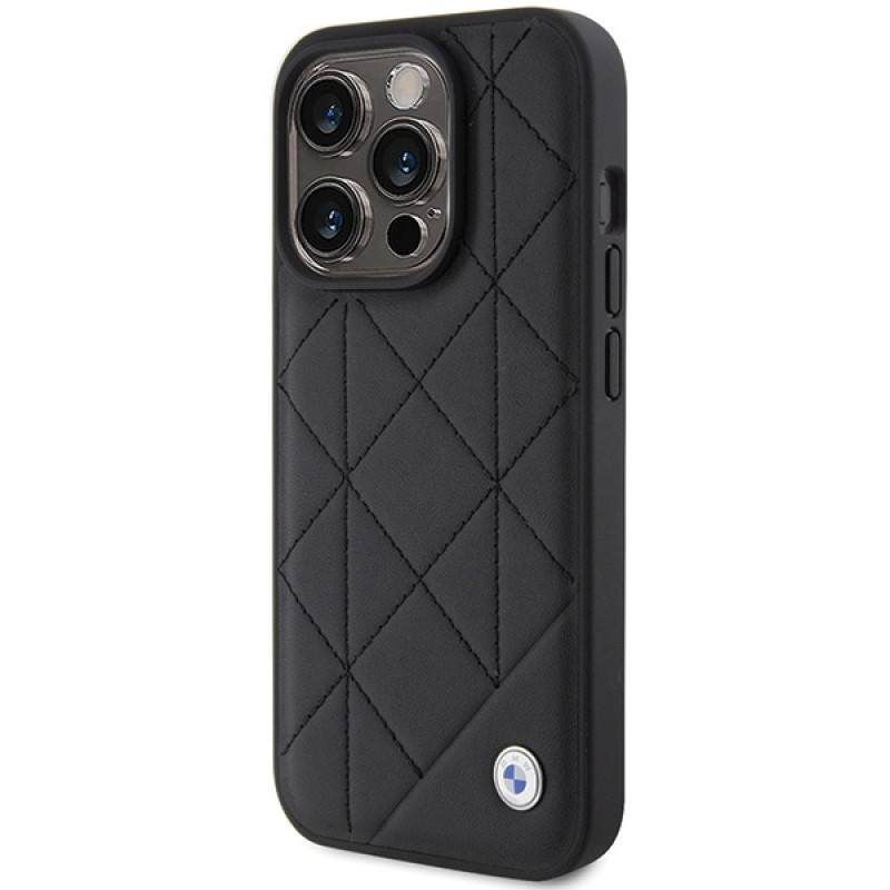 Funda acolchada de piel BMW BMHCP15X22RQDK para Apple iPhone 15 Pro Max, negra