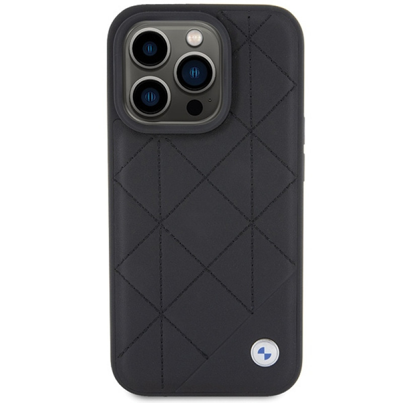 Funda acolchada de piel BMW BMHCP15X22RQDK para Apple iPhone 15 Pro Max, negra