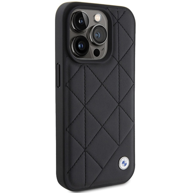 Funda acolchada de piel BMW BMHCP15X22RQDK para Apple iPhone 15 Pro Max, negra