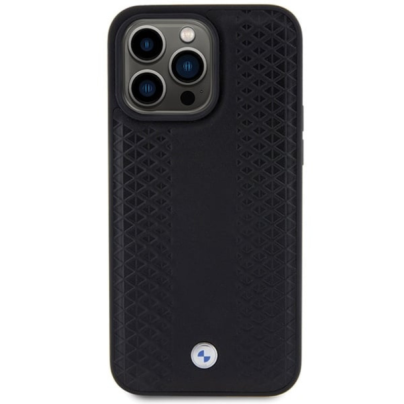 Funda BMW BMHCP15X22RFGK Leather Diamond Pattern para Apple iPhone 15 Pro Max, negra