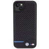Funda rígida BMW BMHCP15M22NBCK Leather Carbon para Apple iPhone 15 Plus / 14 Plus, negra