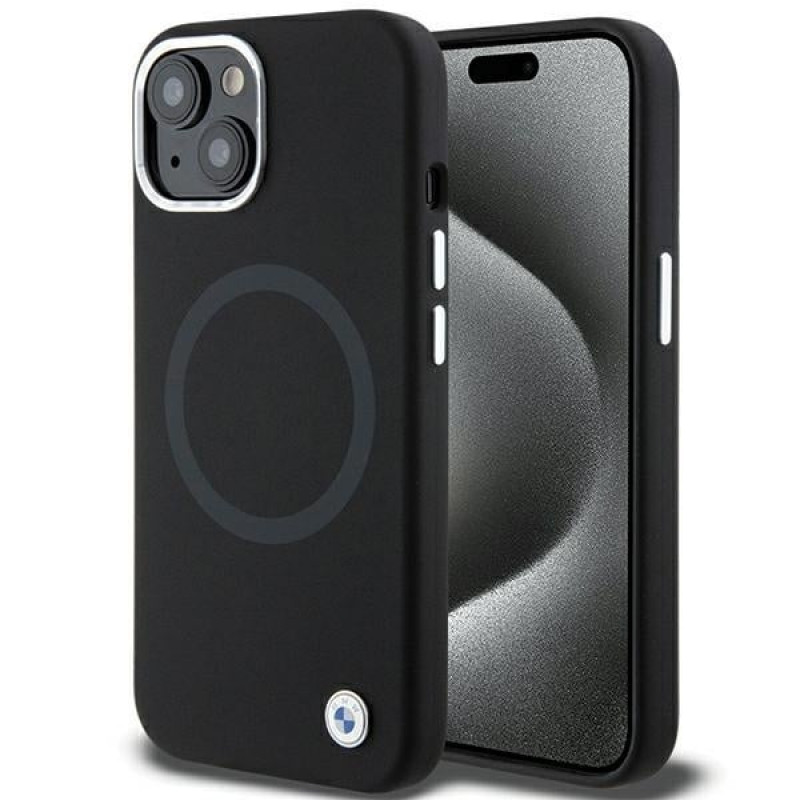 Funda BMW BMHMP15SSILBK2 Signature Liquid Silicone MagSafe para Apple iPhone 15, negra