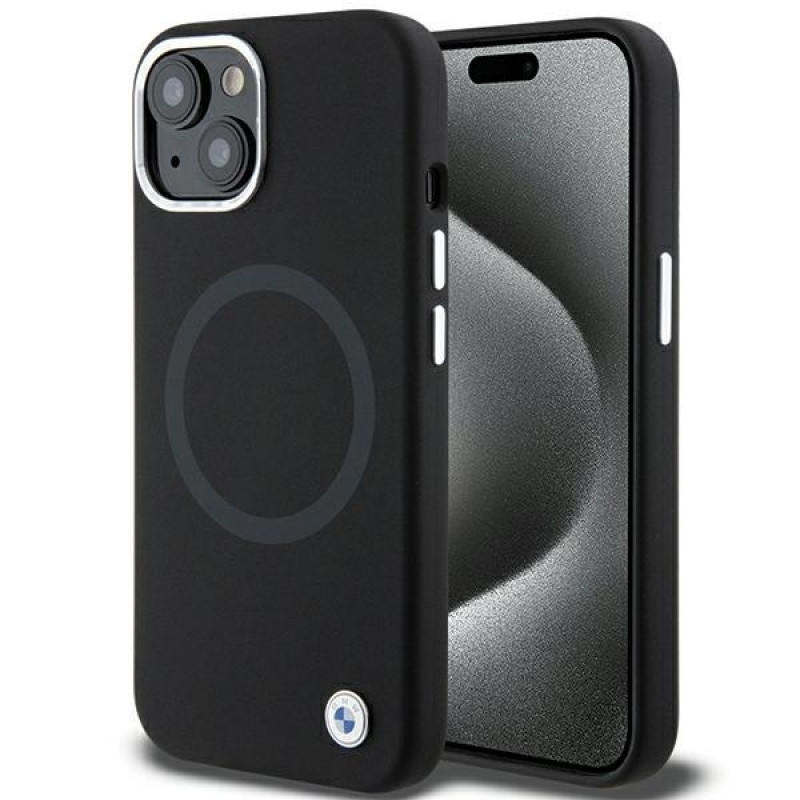 Funda BMW BMHMP15SSILBK2 Signature Liquid Silicone MagSafe para Apple iPhone 15, negra