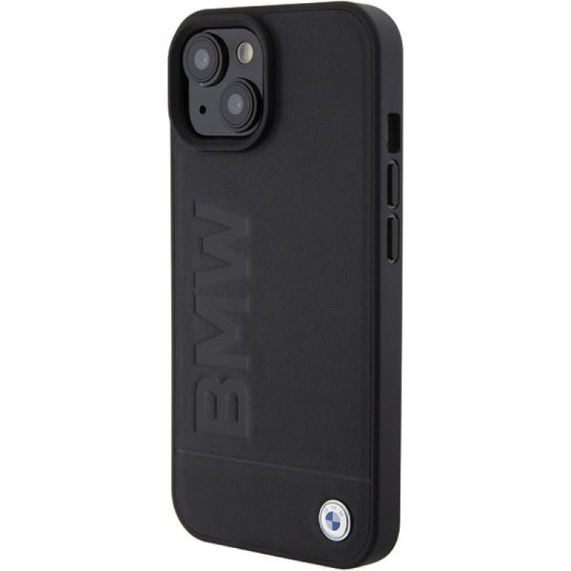 Funda MagSafe Leather Hot Stamp BMW BMHMP15MSLLBK para Apple iPhone 15 Plus / 14 Plus, negra