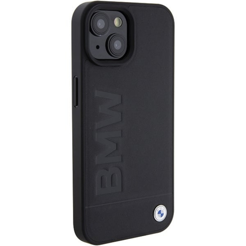 Funda MagSafe Leather Hot Stamp BMW BMHMP15MSLLBK para Apple iPhone 15 Plus / 14 Plus, negra
