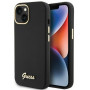 Funda rígida Guess GUHCP15SSMBSLK Silicone Script Metal Logo & Frame para Apple iPhone 15 / 14 / 13, negra
