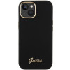 Funda rígida Guess GUHCP15SSMBSLK Silicone Script Metal Logo & Frame para Apple iPhone 15 / 14 / 13, negra