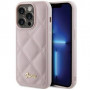 Funda rígida Guess GUHCP15LPSQSQSP Quilted Metal Logo para Apple iPhone 15 Pro, rosa