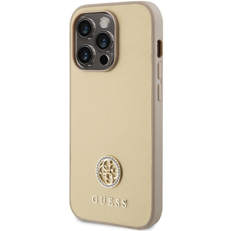 Funda Guess GUHCP15LPS4DGPD PU 4G Strass Metal Logo para Apple iPhone 15 Pro, dorada