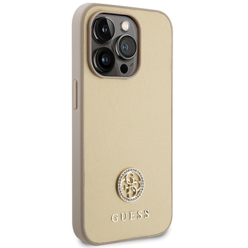 Funda Guess GUHCP15LPS4DGPD PU 4G Strass Metal Logo para Apple iPhone 15 Pro, dorada