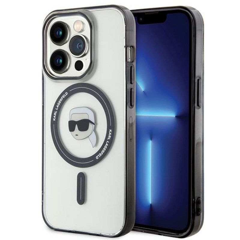 Karl Lagerfeld KLHMP15LHKHNOTK IML Funda rígida MagSafe Karl's Head para Apple iPhone 15 Pro, transparente
