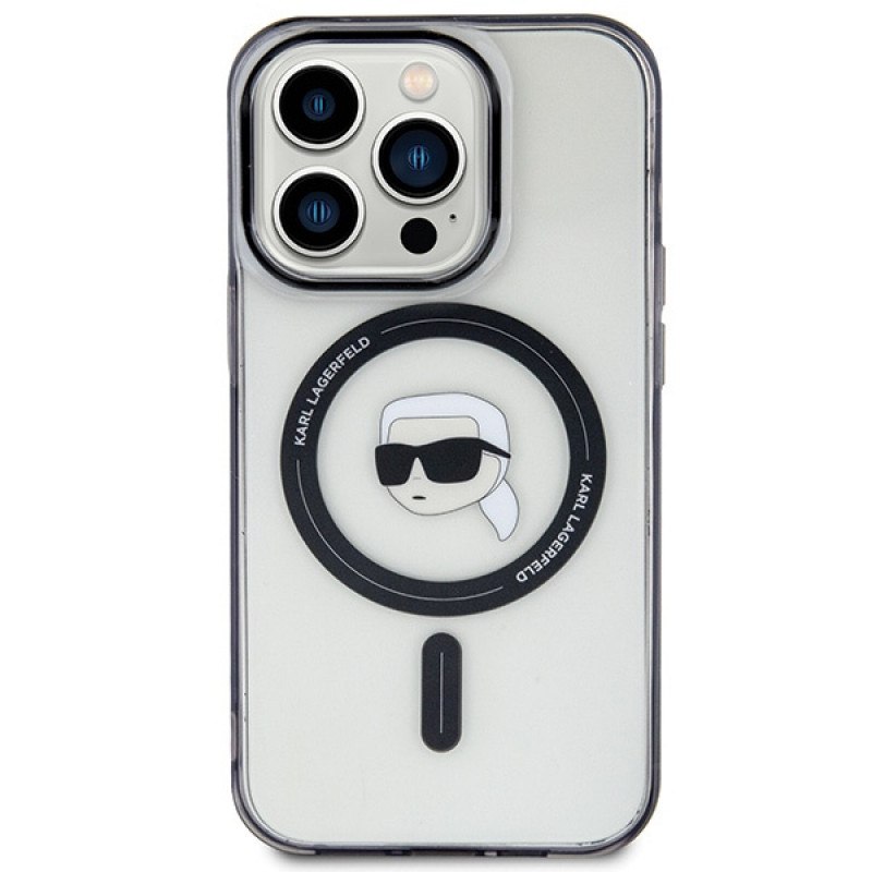 Karl Lagerfeld KLHMP15LHKHNOTK IML Funda rígida MagSafe Karl's Head para Apple iPhone 15 Pro, transparente