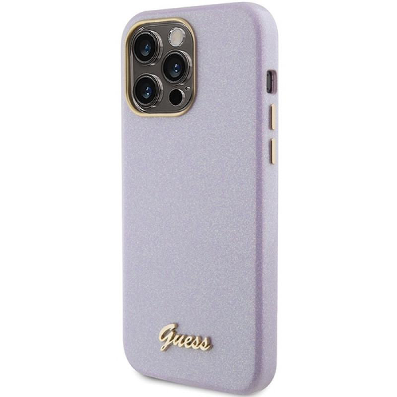 Funda rígida Guess GUHCP15XPGMCSL Glitter Glossy Script para Apple iPhone 15 Pro Max, lila