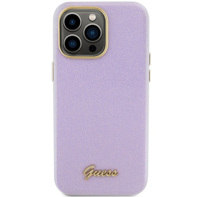 Funda rígida Guess GUHCP15XPGMCSL Glitter Glossy Script para Apple iPhone 15 Pro Max, lila