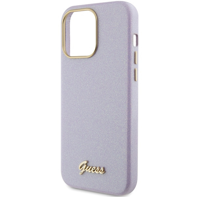 Funda rígida Guess GUHCP15XPGMCSL Glitter Glossy Script para Apple iPhone 15 Pro Max, lila