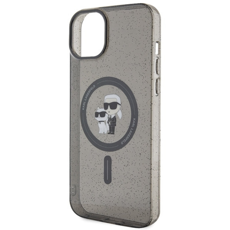 Funda rígida MagSafe Glitter Karl&Choupette Karl Lagerfeld KLHMP15SHGKCNOK para Apple iPhone 15, negra