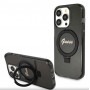Funda rígida Guess GUHMP15XHRSGSK Ring Stand Script Glitter MagSafe para Apple iPhone 15 Pro Max, negra