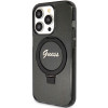 Funda rígida Guess GUHMP15XHRSGSK Ring Stand Script Glitter MagSafe para Apple iPhone 15 Pro Max, negra