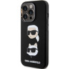 Funda de silicona líquida Karl and Choupette Heads Karl Lagerfeld KLHCP15XSDHKCNK para Apple iPhone 15 Pro Max, negra