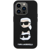 Funda de silicona líquida Karl and Choupette Heads Karl Lagerfeld KLHCP15XSDHKCNK para Apple iPhone 15 Pro Max, negra
