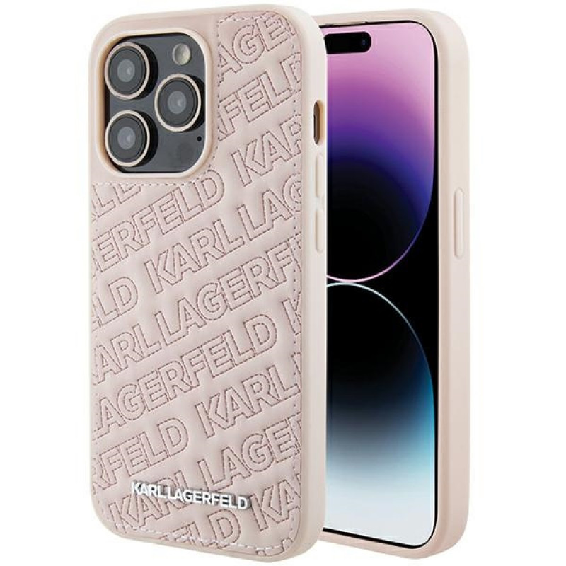 Funda rígida Karl Lagerfeld KLHCP15XPQKPMP Quilted K Pattern para Apple iPhone 15 Pro Max, rosa
