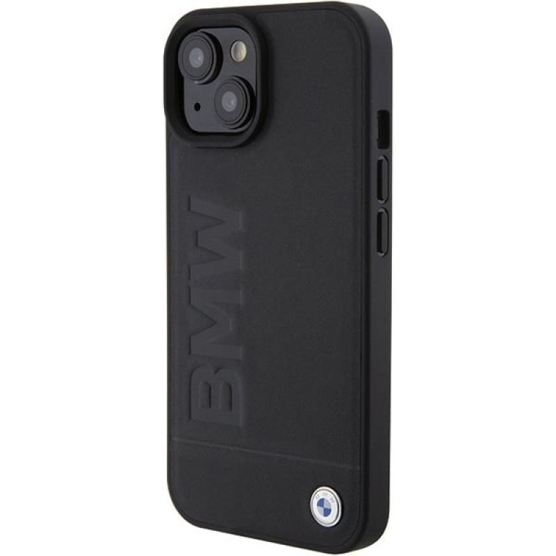 Funda rígida Leather Hot Stamp BMW BMHCP15MSLLBK para Apple iPhone 15 Plus / 14 Plus, negra