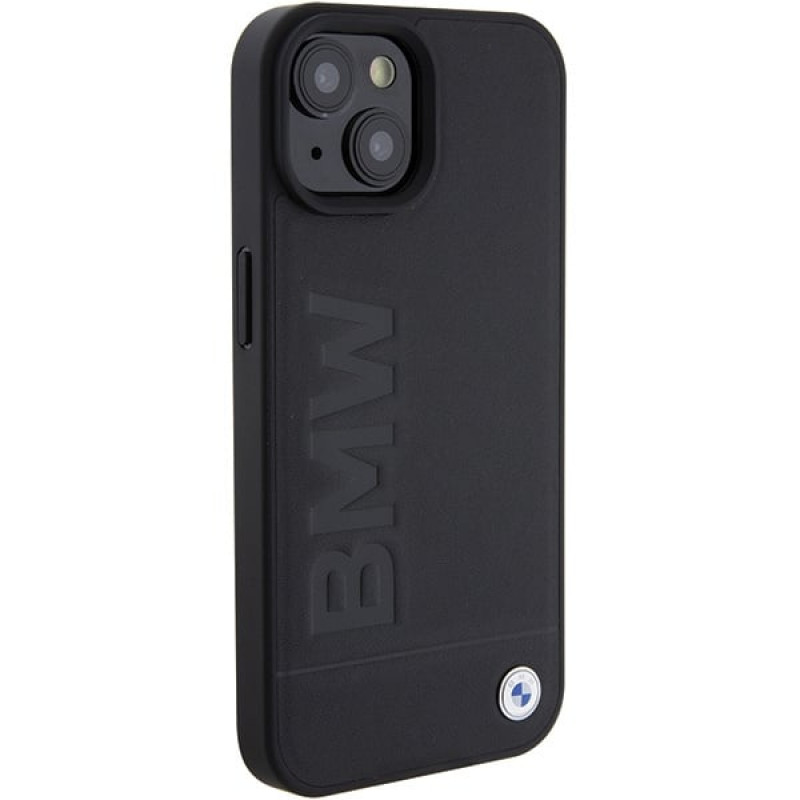 Funda rígida Leather Hot Stamp BMW BMHCP15MSLLBK para Apple iPhone 15 Plus / 14 Plus, negra