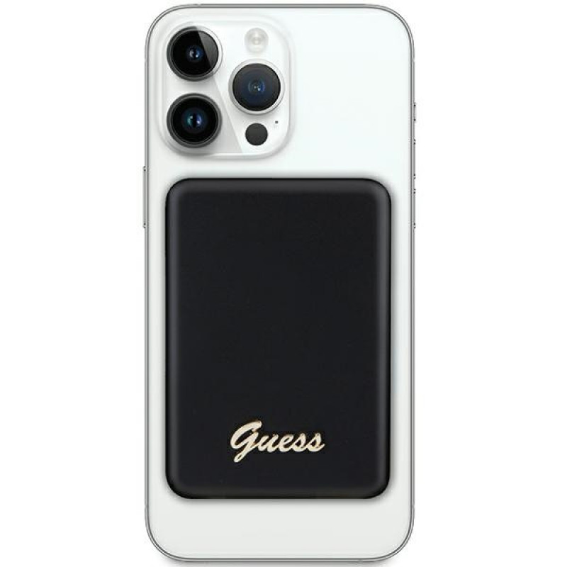 Guess GUPBM3ALGSGK Powerbank 3000 mAh, 5 W, MagSafe Metal Script Logo, negro
