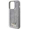 Funda rígida Guess GUHCP15LPSFDGSS Sequin Script Metal para Apple iPhone 15 Pro, plateada