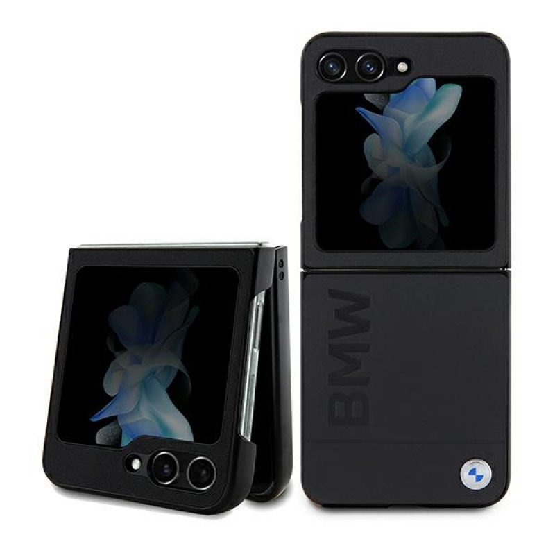 Funda rígida Leather Hot Stamp BMW BMHCZF5SLLBK para Samsung Galaxy Z Flip5, negra