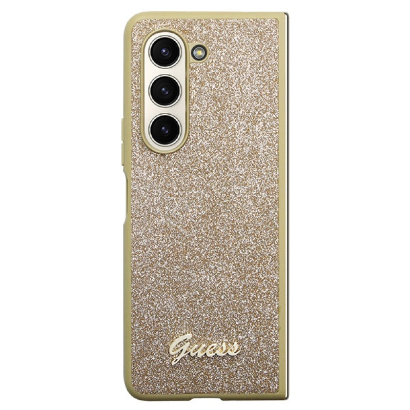 Funda rígida Guess GUHCZFD5HGGSHD Glitter Script para Samsung Galaxy Z Fold5, dorada