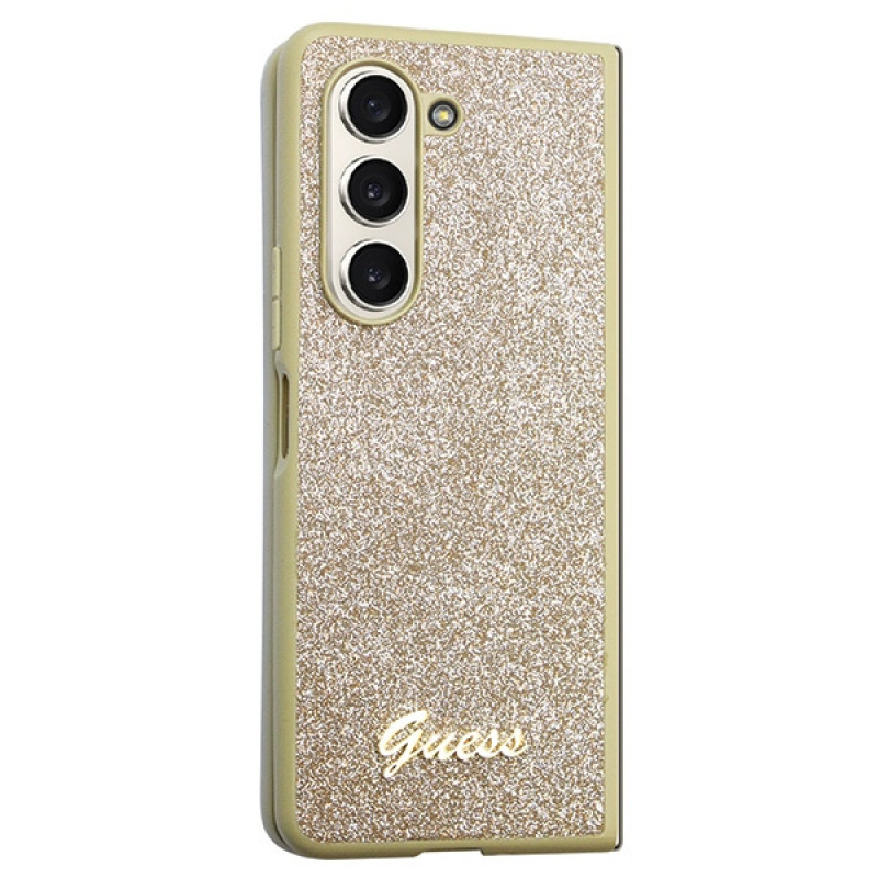 Funda rígida Guess GUHCZFD5HGGSHD Glitter Script para Samsung Galaxy Z Fold5, dorada