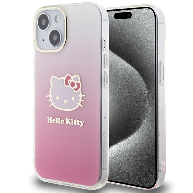 Hello Kitty HKHCP15SHDGKEP IML Gradient Electrop Kitty Head funda rígida para Apple iPhone 15 6.1", rosa