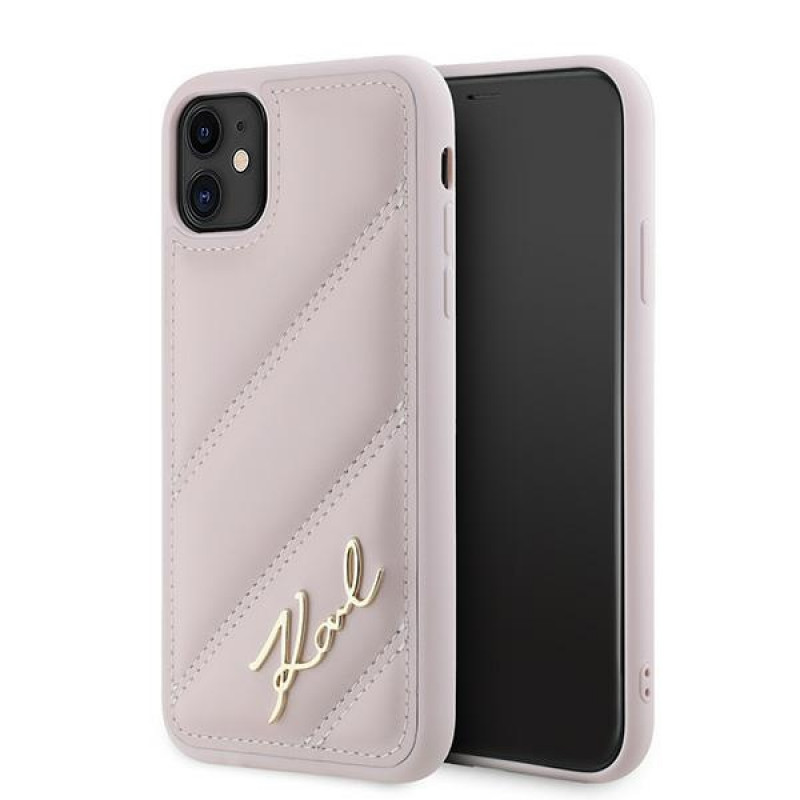 Karl Lagerfeld KLHCN61PQDSMGP Funda rígida para Apple iPhone 11 / XR Diagonal Quilted Script, rosa