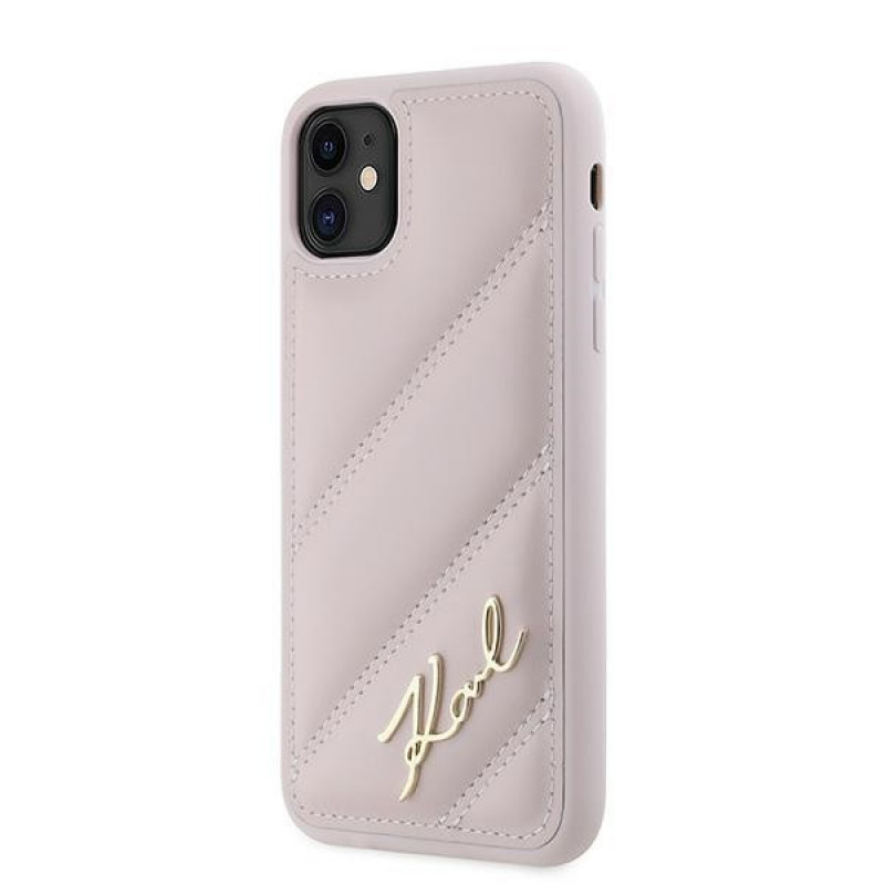 Karl Lagerfeld KLHCN61PQDSMGP Funda rígida para Apple iPhone 11 / XR Diagonal Quilted Script, rosa