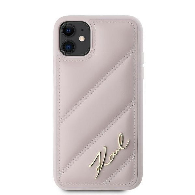 Karl Lagerfeld KLHCN61PQDSMGP Funda rígida para Apple iPhone 11 / XR Diagonal Quilted Script, rosa