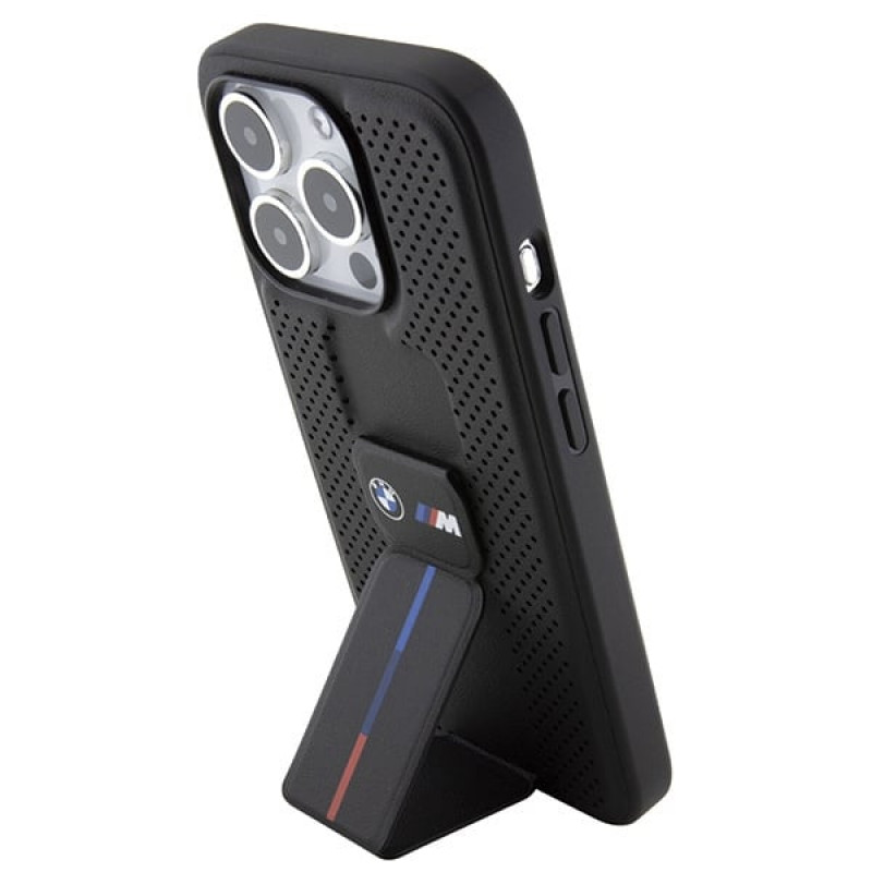 BMW BMHCP15LGSPPRK Funda rígida Apple iPhone 15 Pro Grip Stand Smooth & Perforated, negra