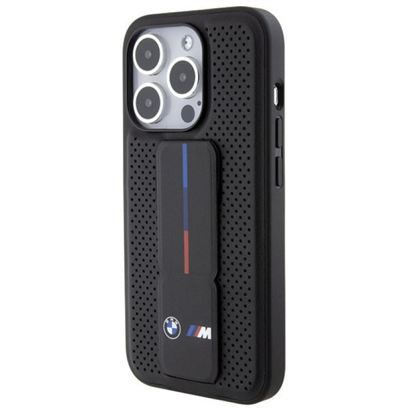 BMW BMHCP15LGSPPRK Funda rígida Apple iPhone 15 Pro Grip Stand Smooth & Perforated, negra