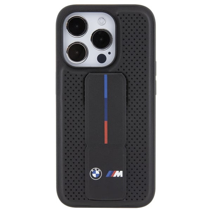 BMW BMHCP15LGSPPRK Funda rígida Apple iPhone 15 Pro Grip Stand Smooth & Perforated, negra
