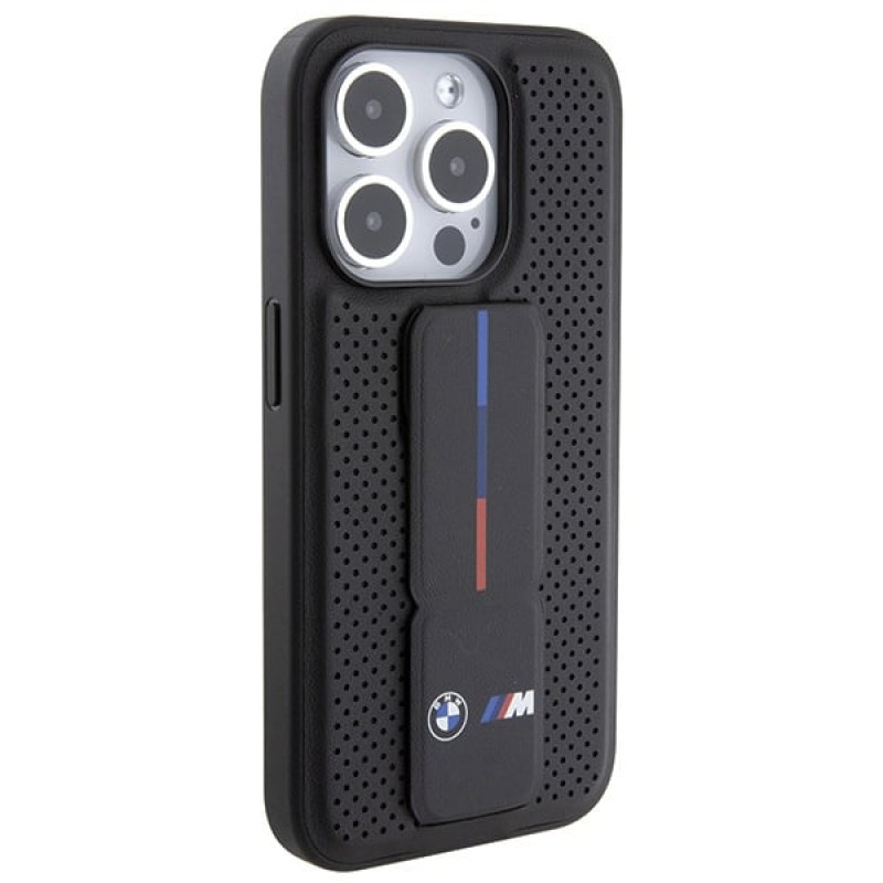 BMW BMHCP15LGSPPRK Funda rígida Apple iPhone 15 Pro Grip Stand Smooth & Perforated, negra