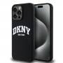Funda rígida DKNY Apple iPhone 15 Pro Max Liquid Silicone White Printed Logo MagSafe, negra