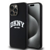 Funda rígida DKNY Apple iPhone 15 Pro Max Liquid Silicone White Printed Logo MagSafe, negra